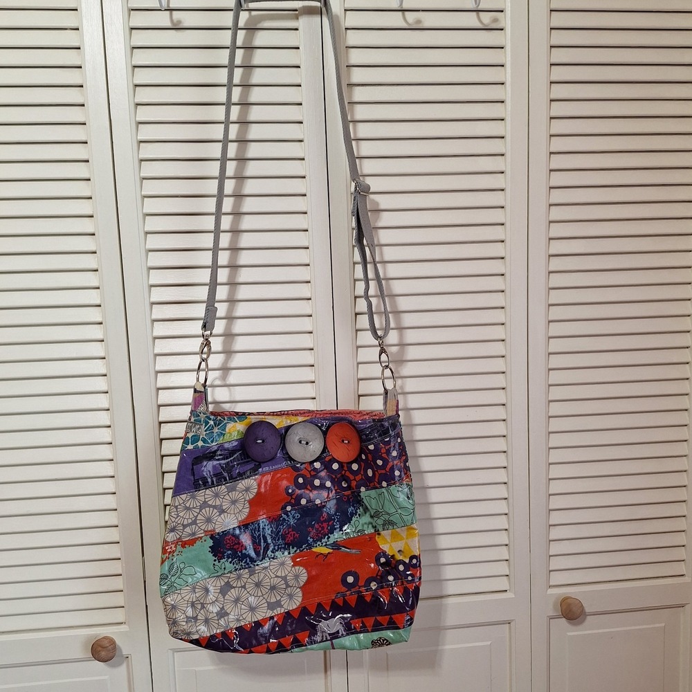 Nee Jee Wear Crossbody Bag Purse Multi Color Lined Pockets Buttons Handmade USA